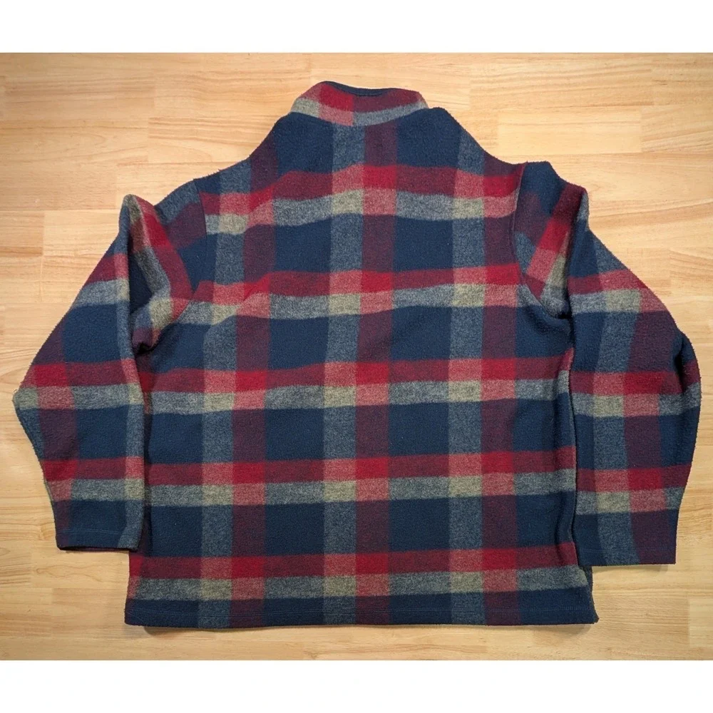 John Wayne Stock & Supply Mens XXL Fleece 1/4 Zip Pullover Plaid Navy Western